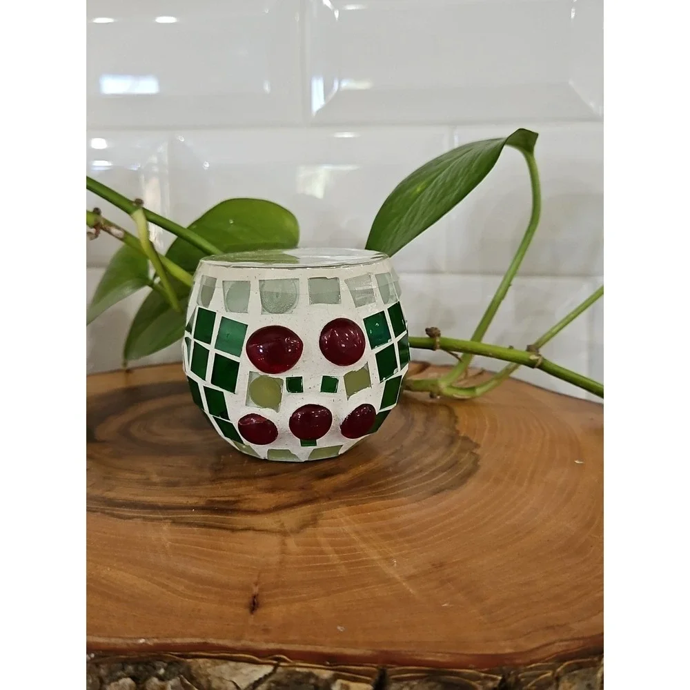 Mosai Green & Red Candle Holders 3